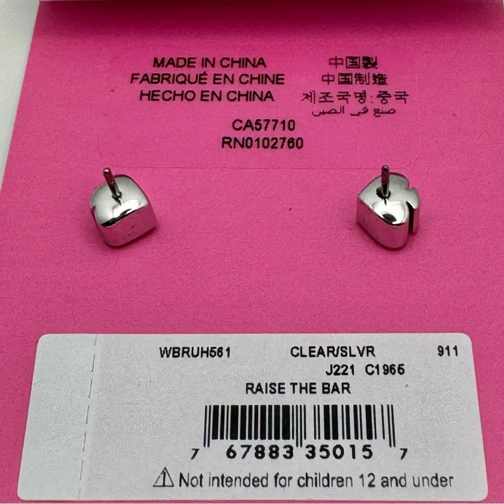 KATE SPADE Raise The Bar Pave’ Linear Drop Silver Tone Earrings NWT